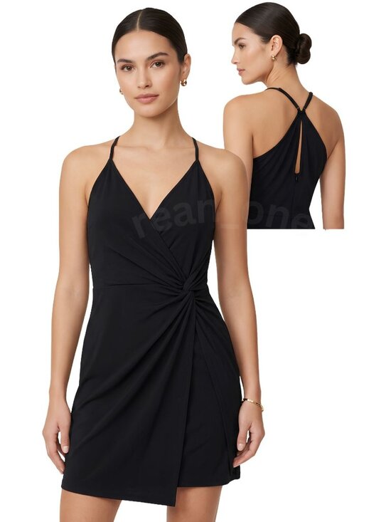BCBGeneration Dresses & Skirts - BCBGeneration Black Twist Knot Side Surplice Neck Back Mini Dress Size Large